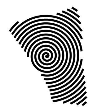 Symbol Map of the City Paris 20e Arrondissement (France) showing the city with a black spiral line