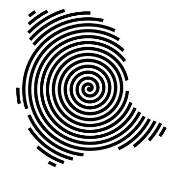 Symbol Map of the City Paris 19e Arrondissement (France) showing the city with a black spiral line