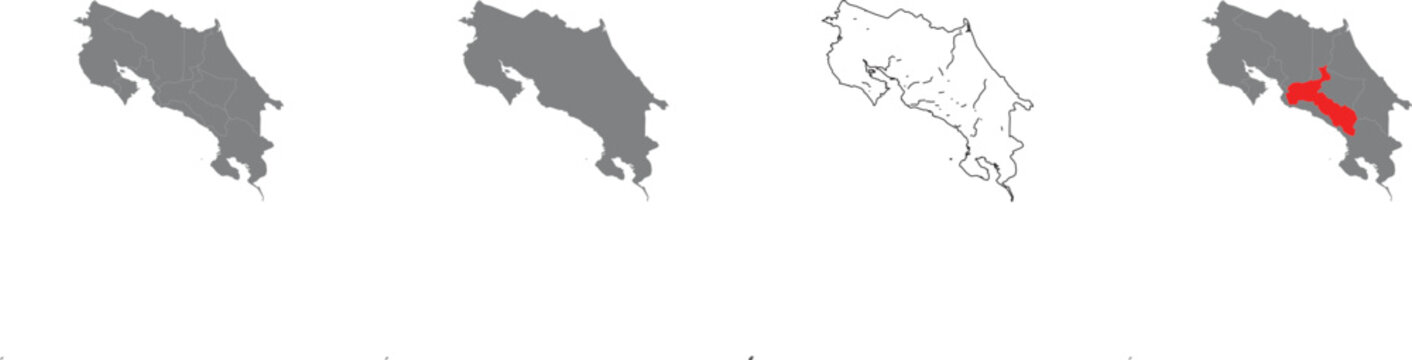 Set of costa rica country maps with san jose province highlighted