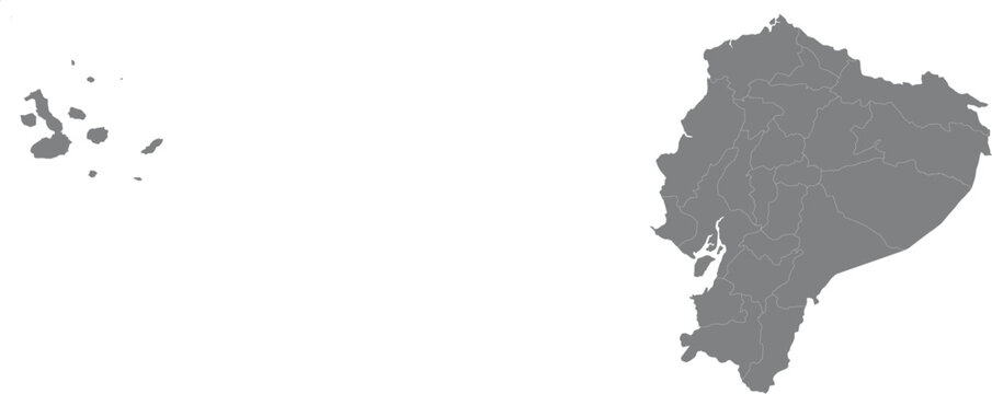 Grey map of ecuador with provinces and galapagos islands isolated