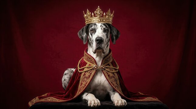 Portrait of a majestic pet dog in a luxury costume for a royal event.