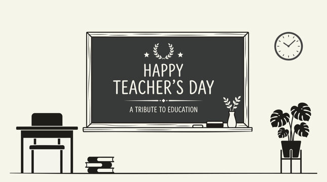 Teacher's Day, classroom illustration, education concept, blackboard design, Happy Teacher's Day