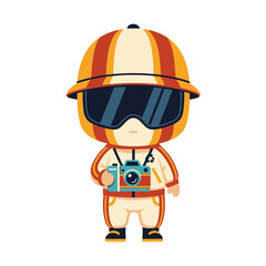 Fototapeta premium Cute Cartoon Character with Camera and Safari Hat.