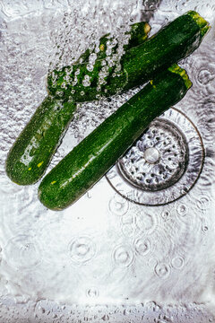 Fresh Zucchini Under Water