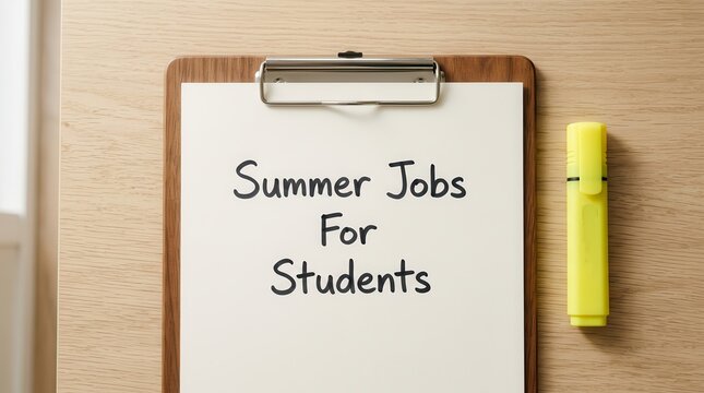 Part time recruitment and hiring concept with a clipboard and highlighter for college student summer jobs.