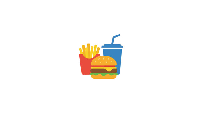 Fast Food Meal Icon: Burger, Fries, and Drink - Flat Design