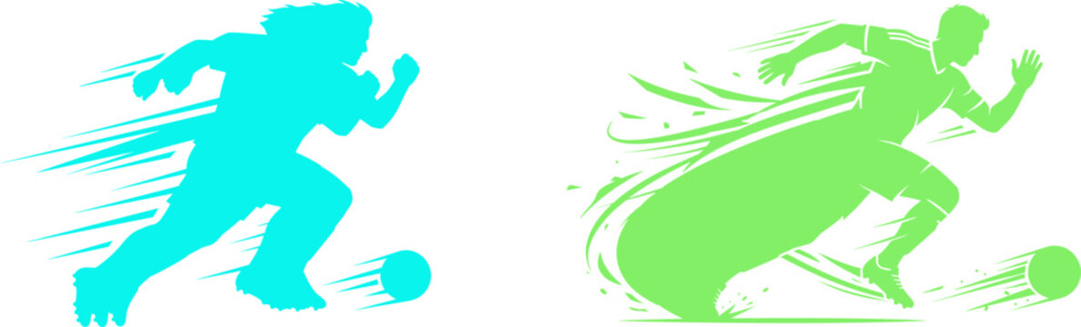 Roller skating and skateboarding action silhouettes in teal and lime