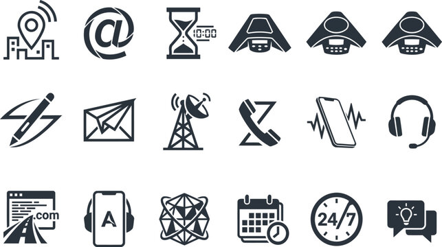 Contact information and communication icons symbols for phone, email, location, and web addresses.