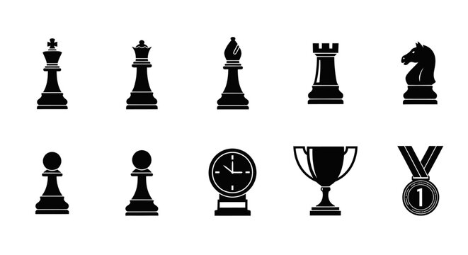 Black chess pieces and gaming accessory icons.
