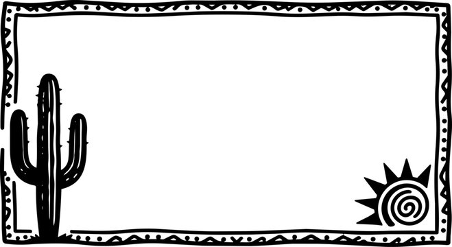 Southwestern border frame, desert frame, cactus frame, black vector border
