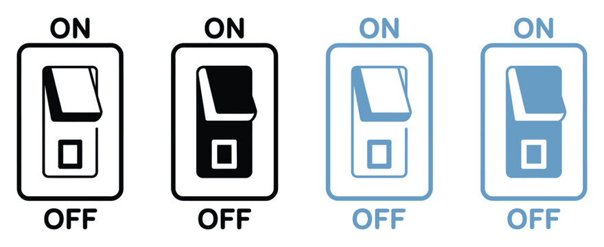 Light Switch On Off Icon Set In Line Art Vector, Electrical Control Symbols For Power, Home Automation, Smart Devices And Energy Management Design.