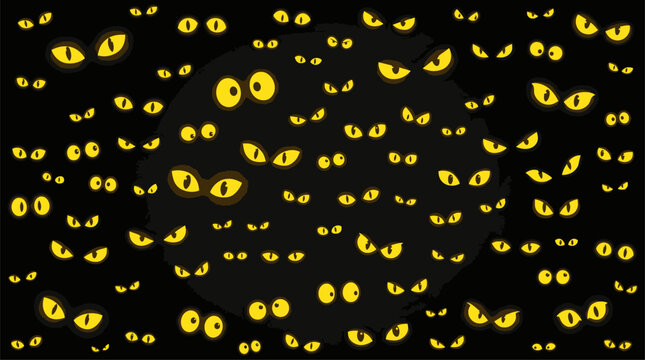 Happy Halloween Spooky yellow eyes peering from the darkness in a seamless pattern vector illustration style for Halloween themed background