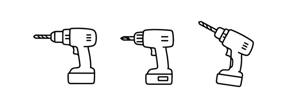 Drill set. Hand drawn minimalist doodle set on white background