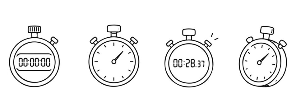 Stopwatch set. Hand drawn minimalist doodle set on white background