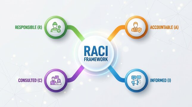A visual RACI matrix diagram for defining project roles, accountability, and consultation.