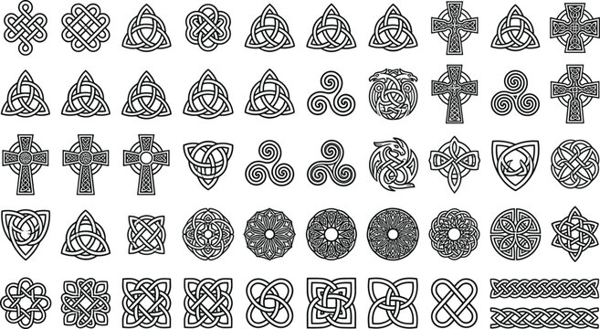 Celtic knot vector design elements collection featuring traditional crosses triskele triquetra patterns and endless border ornaments