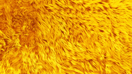 Bright Yellow Fur Texture Background: Fluffy Soft Faux Fur Fabric Surface, Warm Gold Velvet Hair Pattern Backdrop, Luxury Carpet Textile Material for Fashion and Cozy Graphic Design. © WONGSAKORN