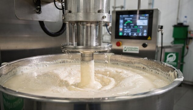 Medium shot of highshear variablespeed mixer creating fine emulsions while minimizing power consumption for sustainable production.