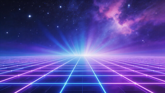 neon grid under starry sky