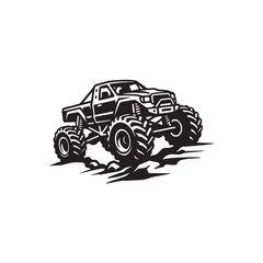 Black and white vector illustration of a powerful monster truck © Noah