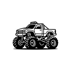 Black and white vector illustration of a powerful monster truck © Noah