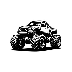 Black and white vector illustration of a powerful monster truck © Noah