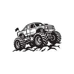 Black and white vector illustration of a powerful monster truck © Noah