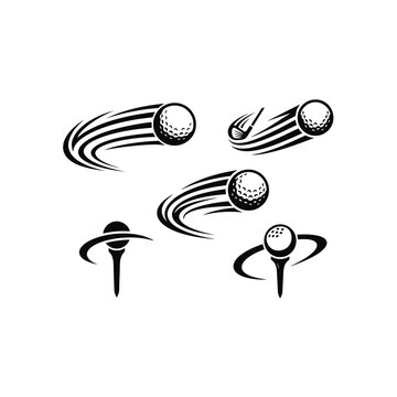 Set of golf ball vector icons with motion speed trail lines