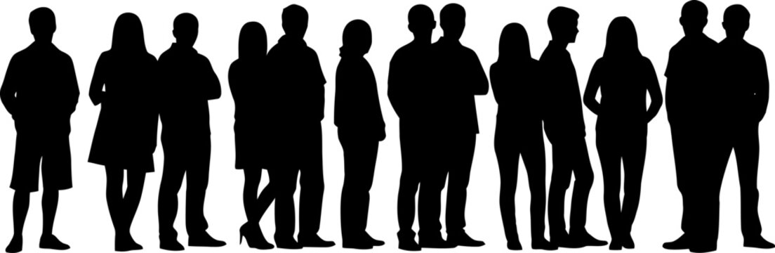 Group silhouette diverse people standing together vector illustration