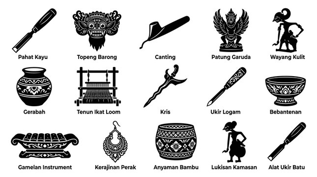 Indonesian Culture Icons: Balinese Art, Crafts, and Traditions Vector Art