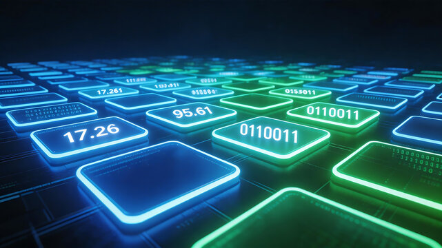 Digital data grid with glowing numbers