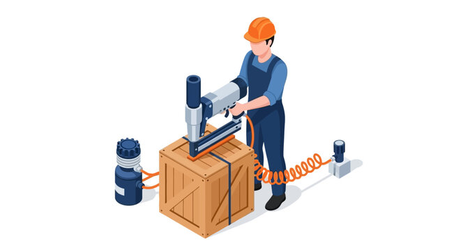 Worker operating industrial printing machine in factory setting.