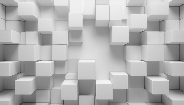 white cubes 3d render abstract geometric background with empty copy space