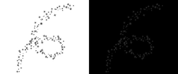 Obraz premium Abstract number six made of black particles, numeric digit 6 stipple effect on white background, minimalist dotted typography for countdowns