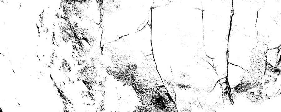 Distressed and rough concrete wall vector texture. Noisy texture with grain and stains. Weathered asphalt surface. Black and white grit trace. Obsolete vintage overlay on transparent background