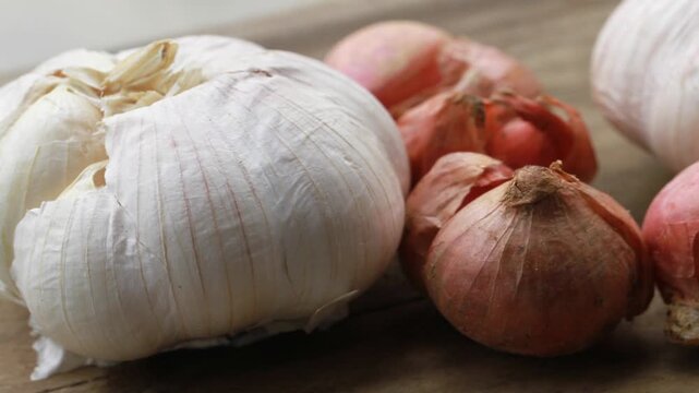 garlic on a wooden table