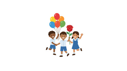 Fototapeta premium Happy Children with Balloons and Rose - Diversity Celebration