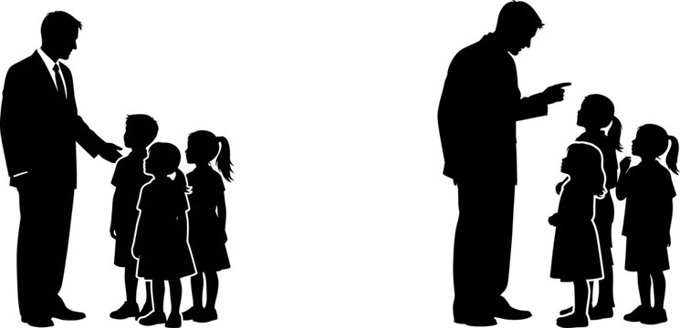 Business professional with children silhouette two scene composition