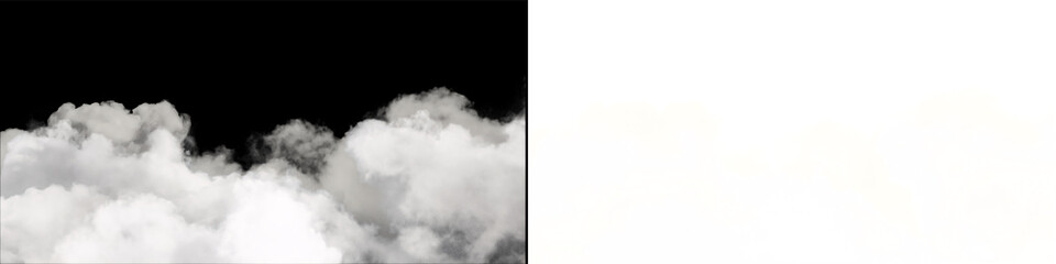 Obraz premium Clouds on black background for design elements, realistic white cloud effect on transparent background.