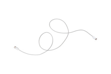 Obraz premium A white fabric-braided USB Type-C cable isolated on a transparent background. Ideal for concepts related to business technology, data transfer, connectivity and fast charging for modern devices.