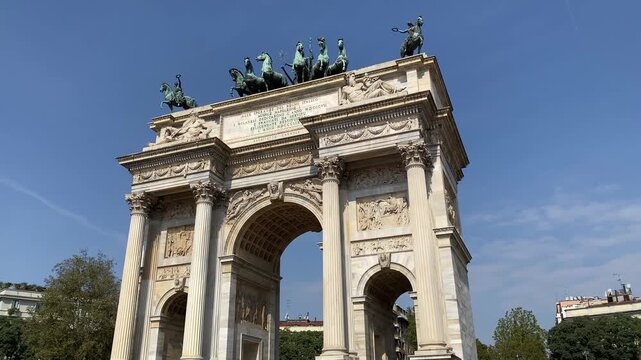 Historic Triumphal Arch of Arco della Pace at Piazza Sempione in Milan Italy