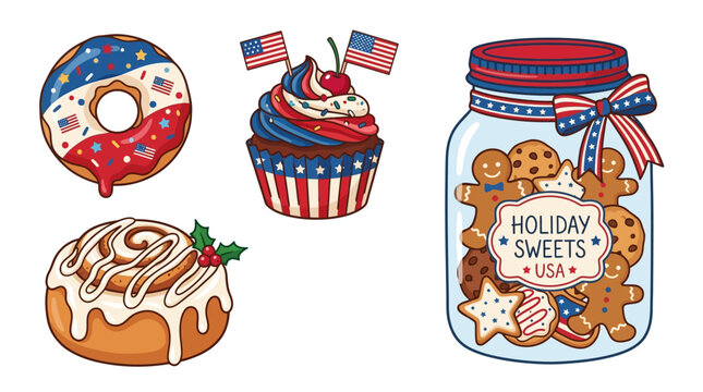American holiday sweets and treats are arranged on a table