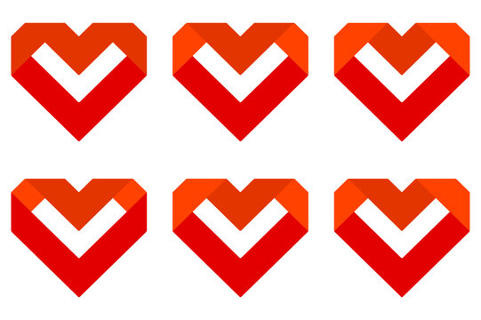 Collection of minimalist folded origami heart icon set
