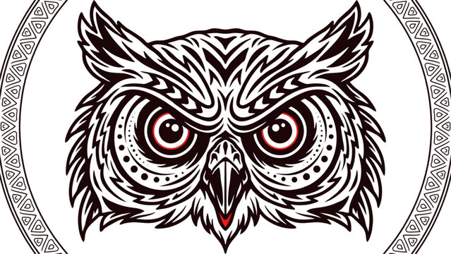 Black and white detailed illustration of an owl looking forward Vector