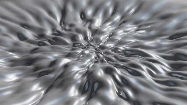 Glossy gray elastic surface deforming under invisible heavy pressure, creating deep circular indentation with smooth highlights and reflective texture in abstract 3D animation.