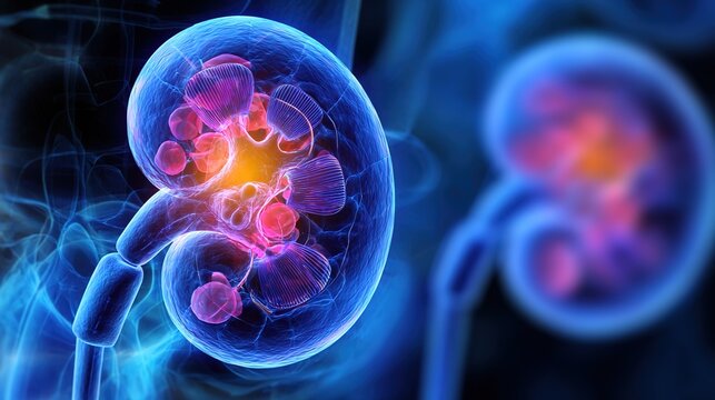 Detailed Medical Illustration of Adrenal Disease, Adrenal Gland Disorders Anatomy Diagram Showing Adrenal Tumor, Insufficiency, Hyperfunction, Hormonal Imbalance Pathophysiology in Human Endocrine 