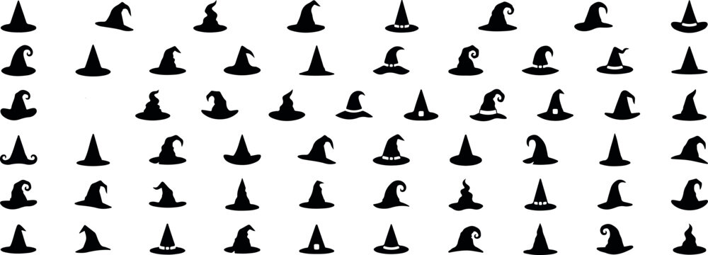 Halloween day witch hats silhouettes for spooky decorations and costumes