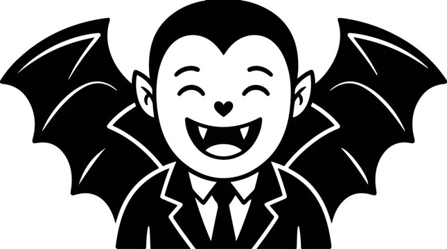 Smiling vampire on halloween day with bat wings