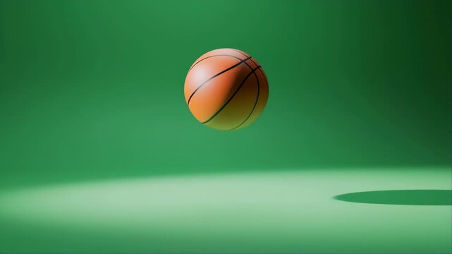 Basketball Rolling on Green Court During Bounce, Realistic 3d Sports Ball with Motion Blur and Soft Studio Lighting