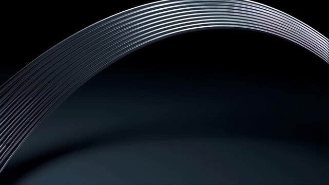 Reflective Titanium Ribbon with Smooth Curves and Metallic Sheen on a Dark Background Featuring Futuristic Design, Abstract Art, Shiny Surface